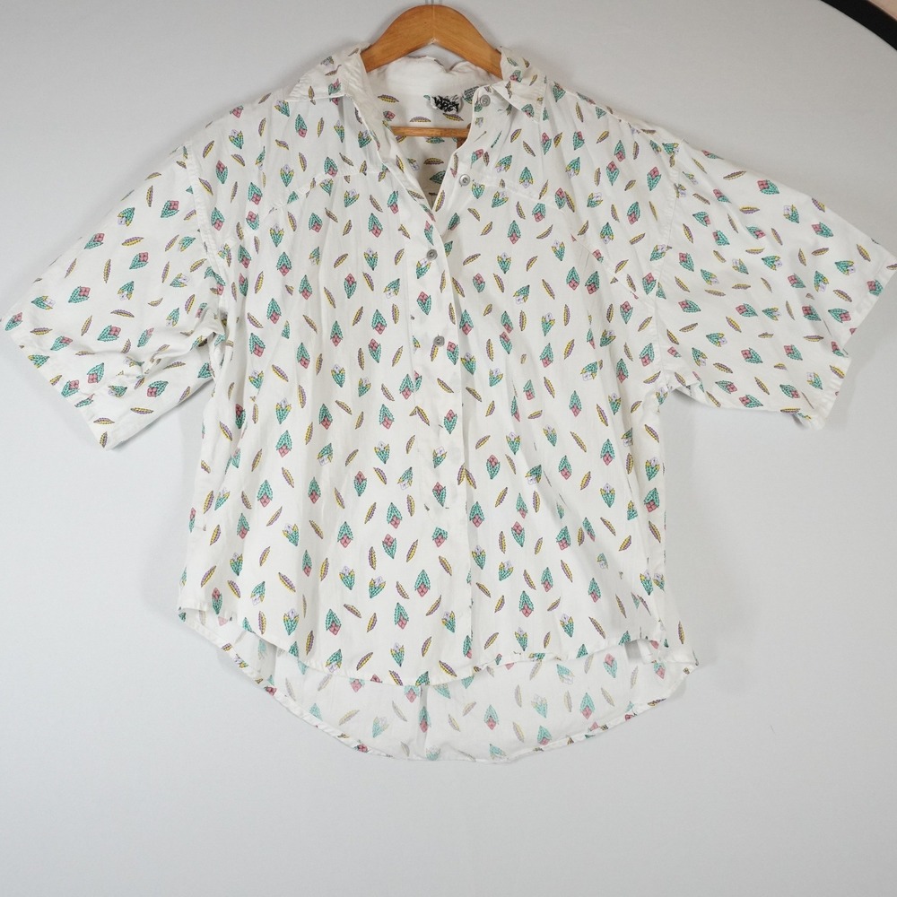 VTG 90s Sudden Impact Large White Novelty Print Short Sleeve Button Down Western